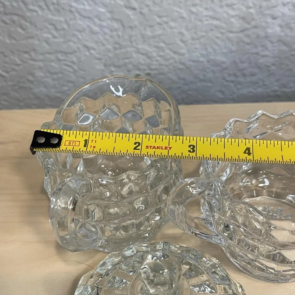 Vintage Fostoria American Cubist Pattern Clear Glass Creamer &‎ Sugar Set W/Lid